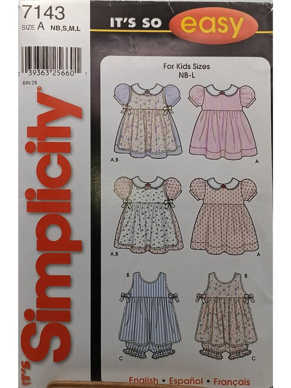 UNCUT Vintage Simplicity 7143 Baby Dress Sewing Pattern NB-L